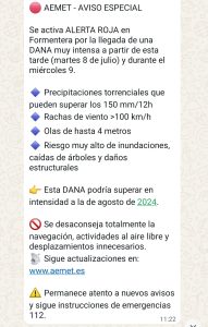 Captura de pantalla del fals avís de l'AEMET.