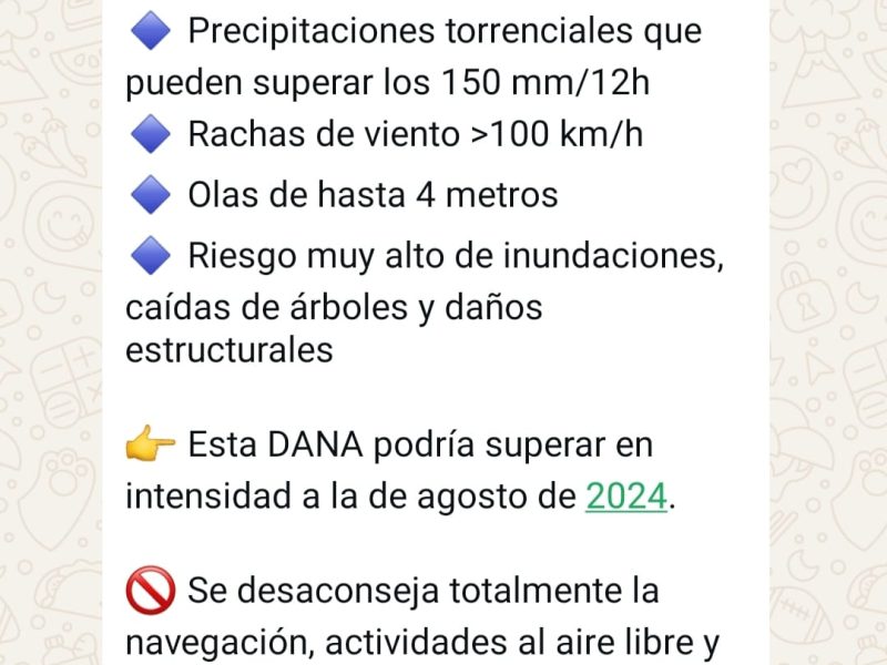 Captura de pantalla del fals avís de l'AEMET.