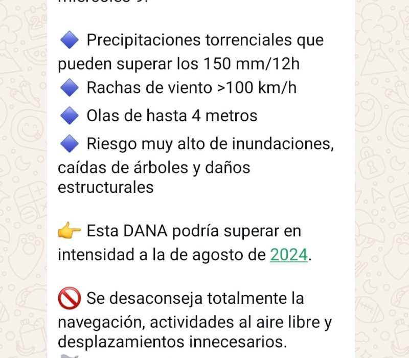 Captura de pantalla del fals avís de l'AEMET.