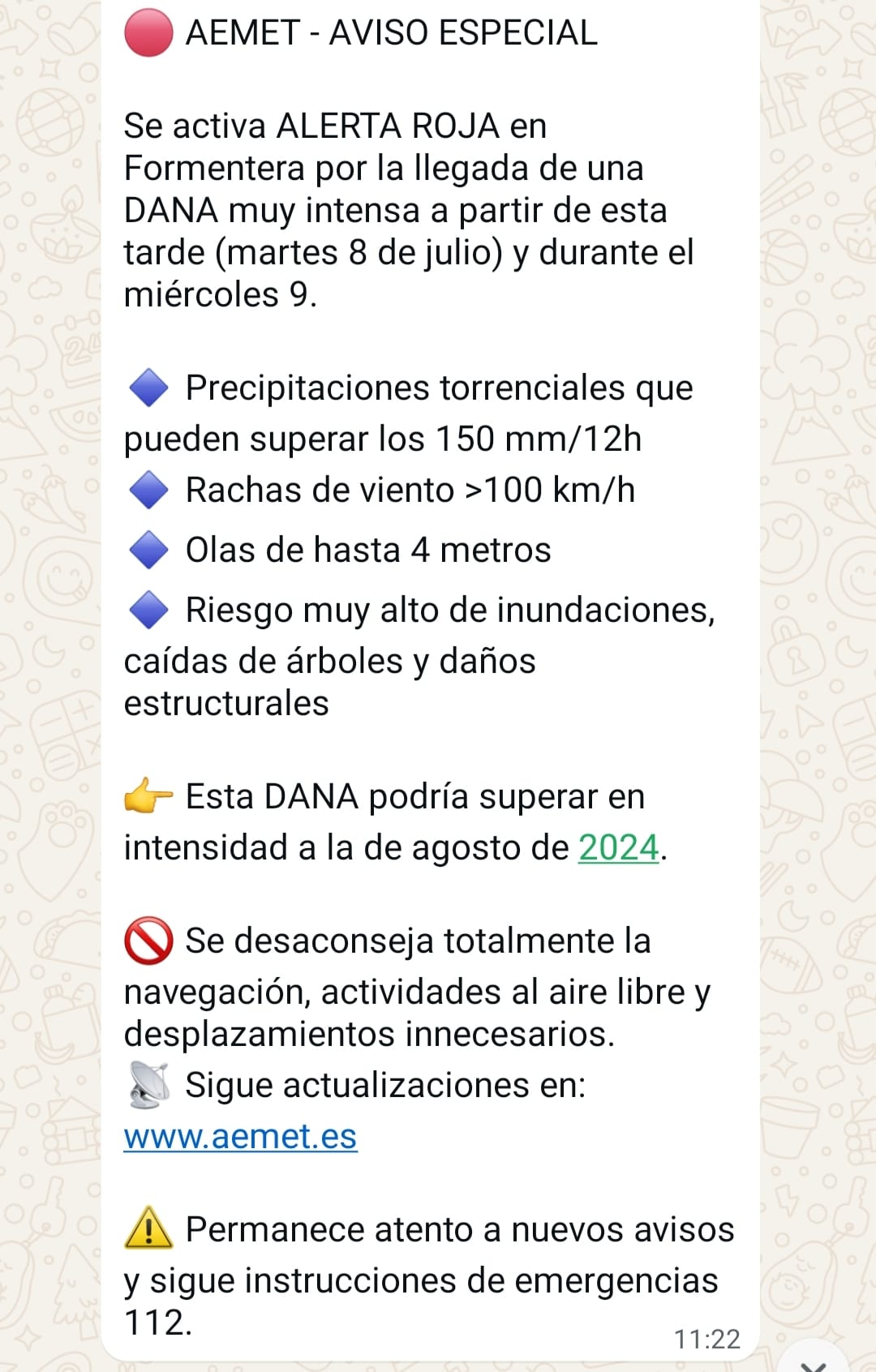 Captura de pantalla del fals avís de l'AEMET.